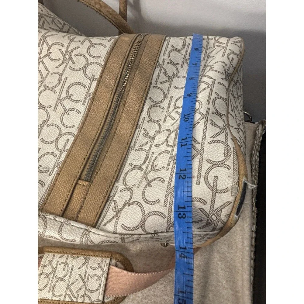 Calvin Klein Travel Weekender Duffle Bag All Over Logo Eggshell Beige Large 21”
